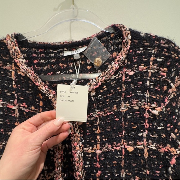 NWT- Sioni Black, Pink, Orange & White Tweed Cardigan Size Medium Women’s - Picture 4 of 11